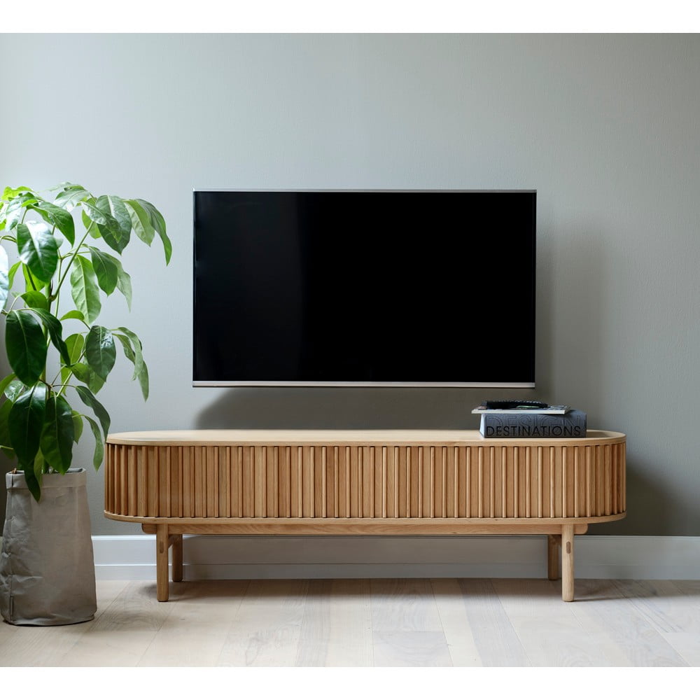 Szafka pod TV w dekorze dębu 160x48 cm Carno – Unique Furniture (zdjęcie 6)