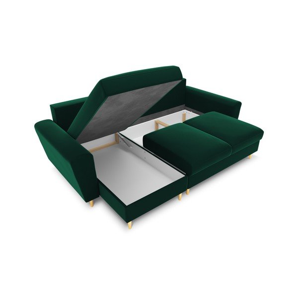 Zielony aksamitny rozkładany narożnik ze schowkiem Kyoto – Cosmopolitan Design-image-2