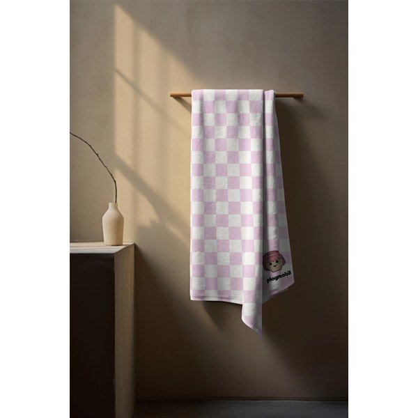 Różowy bawełniany ręcznik dziecięcy 75x140 cm Checkerboard – Playmobil-image-1