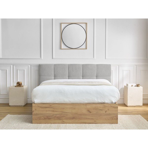 Szare tapicerowane tapicerowane/z płyty wiórowej łóżko dwuosobowe ze schowkiem ze stelażem 180x200 cm Kumo – Bobochic Paris-image-3