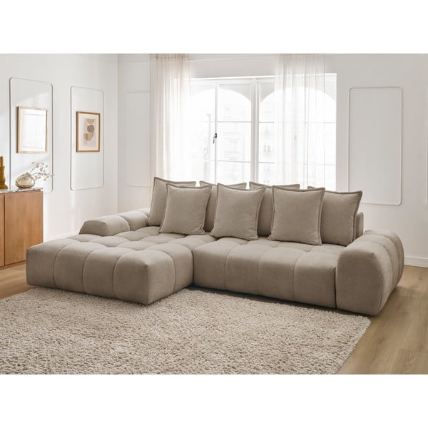 Szarobrązowy rozkładany/ze schowkiem narożnik z tkaniny szenilowej (lewostronny/z szezlongiem) Everest – Bobochic Paris-image-1