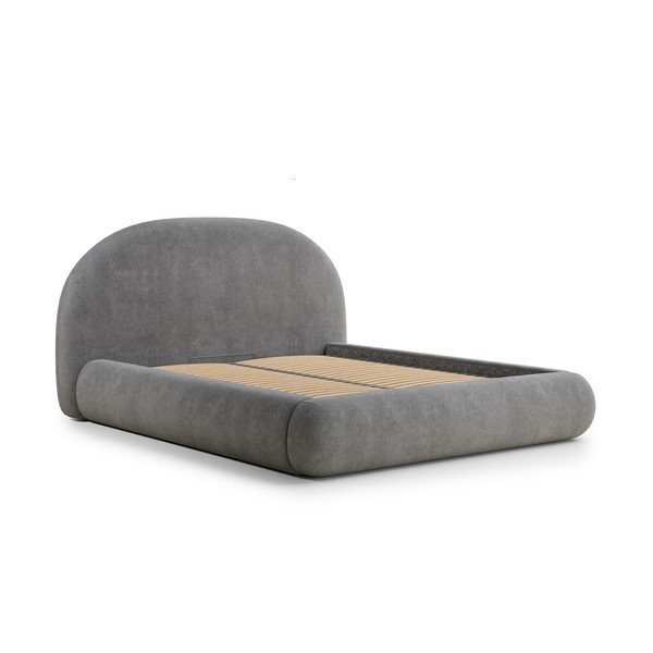 Szare tapicerowane łóżko dwuosobowe ze schowkiem ze stelażem 160x200 cm Maumere – Maison de Rêve