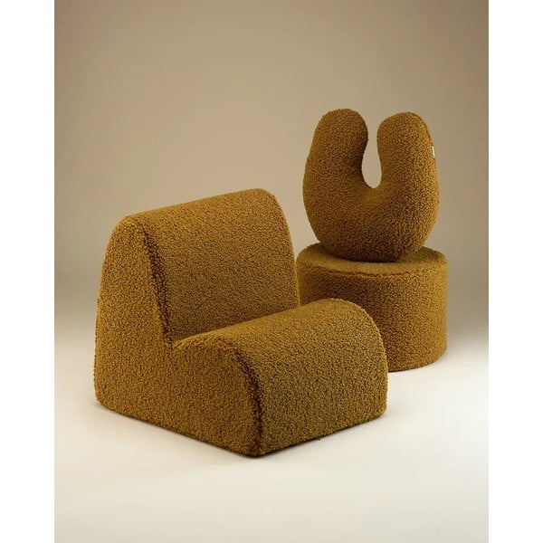 Brązowa poduszka na sofę dziecięcą z materiału bouclé U – Wigiwama-image-4