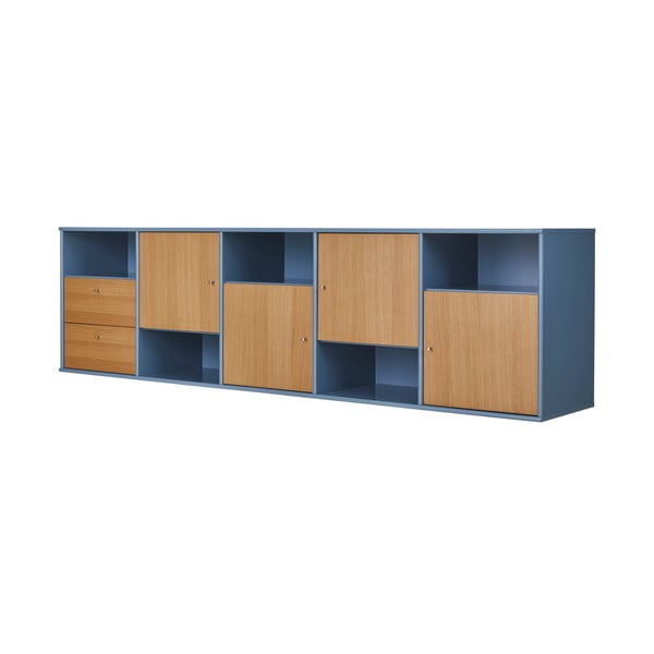 Niebiesko-naturalna niska komoda wisząca w dekorze dębu 220x61 cm Mistral – Hammel Furniture-image-2