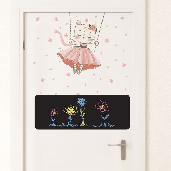 Komplet 2 naklejek ściennych i 4 kred Ambiance Dancing Cat and Blackboard-image-2