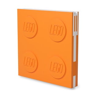 Pomarańczowy kwadratowy notatnik z długopisem żelowym LEGO®, 15,9x15,9 cm