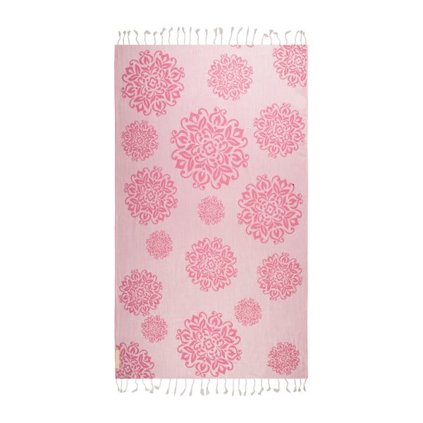 Różowy ręcznik hammam Begonville Fauna, 180x95 cm