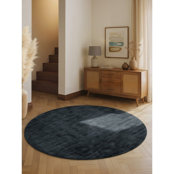 Czarny okrągły dywan z wiskozy tkany ręcznie ø 150 cm Noemi – Vikosa-image-1