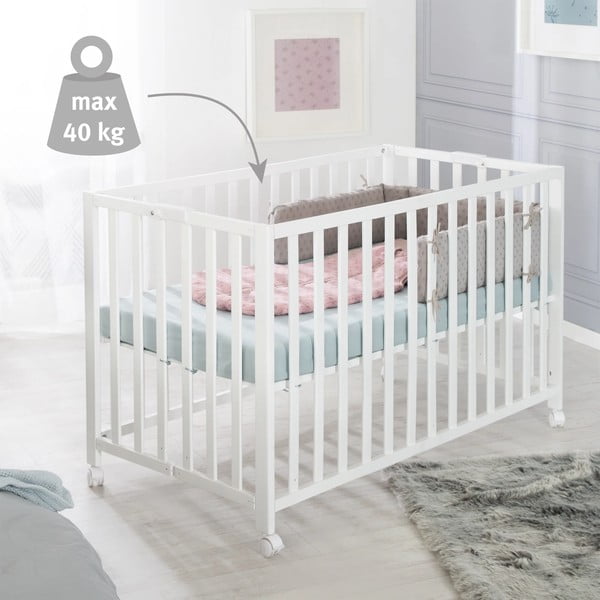 Białe łóżeczko na kółkach 60x120 cm Fold up – Roba-image-1