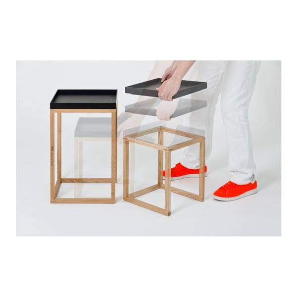 Zestaw 2 stolików z drewna dębowego z czarnym blatem Wireworks Oak-image-4