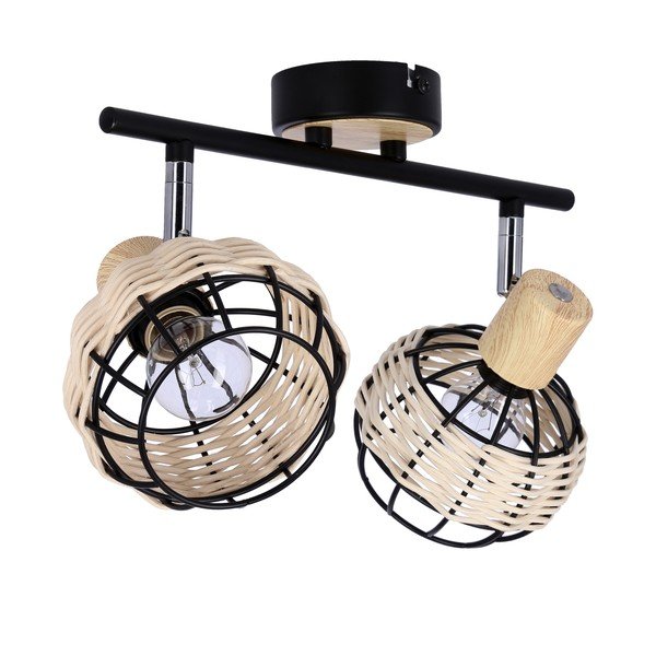 Czarno-kremowa lampa sufitowa z metalowo-rattanowym kloszem ø 12 cm Tajga – Candellux Lighting-image-2