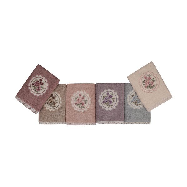 Zestaw 6 różowych ręczników do rąk Vintage Violet-image-3