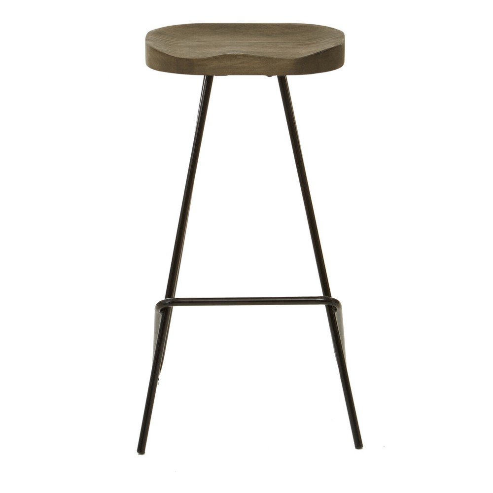 Czarny/w naturalnym kolorze hoker z litego drewna wiązu (wysokość siedziska 78 cm) District – Premier Housewares (zdjęcie 2)
