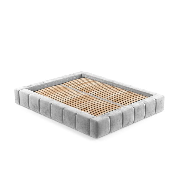 Jasnoszare tapicerowane łóżko dwuosobowe ze schowkiem i stelażem 160x200 cm Aruba L – Maison de Rêve-image-3