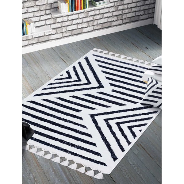 Biały i niebieski chodnik odpowiedni do prania 300x80 cm − Vitaus-image-1