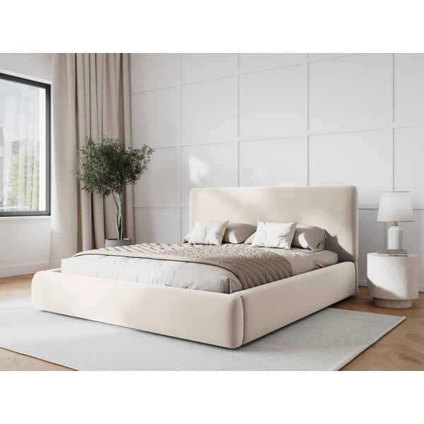 Beżowe tapicerowane łóżko dwuosobowe ze schowkiem i stelażem 140x200 cm Colonel – Cosmopolitan Design-image-1