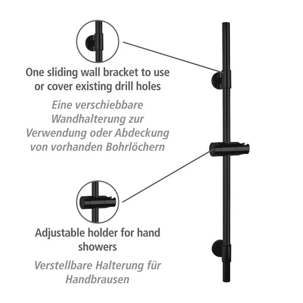 Czarny drążek prysznicowy na słuchawkę ze stali nierdzewnej 66 cm Basic – Wenko-image-3
