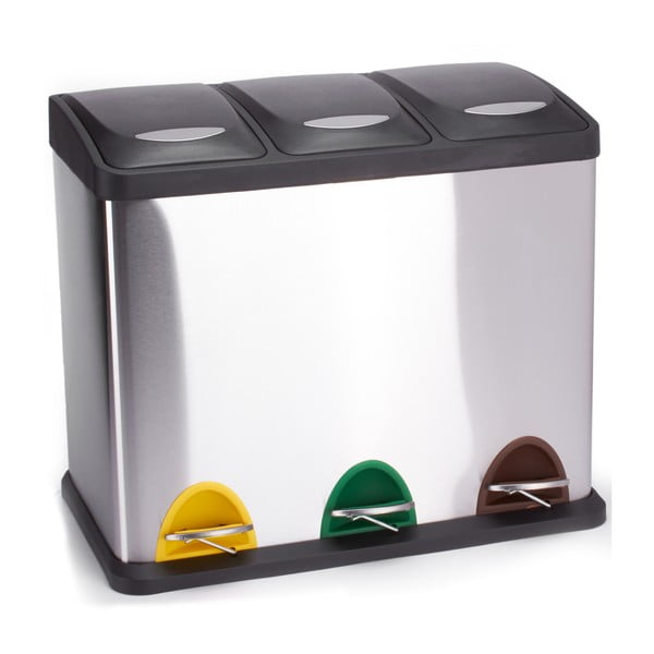 Stalowy kosz na śmieci 3x8 l do segregacji odpadów/z pedałem w kolorze matowego srebra   Tri Selectif – MSV