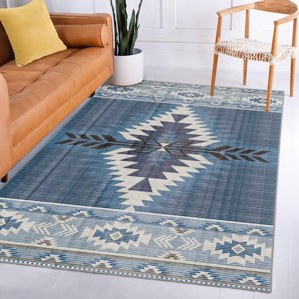 Niebieski dywan odpowiedni do prania 80x150 cm Ethnic Geo – Mila Home-image-3
