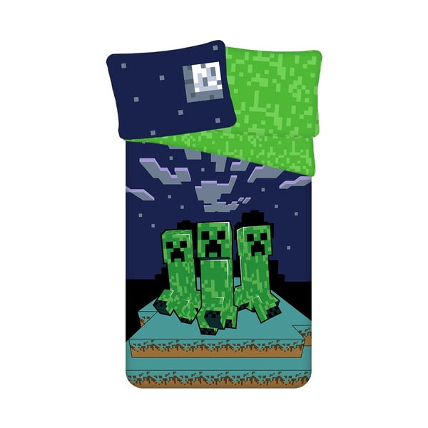Zielono-niebieska bawełniana pościel dziecięca jednoosobowa 140x200 cm Minecraft "Sssleep Tight" – Jerry Fabrics