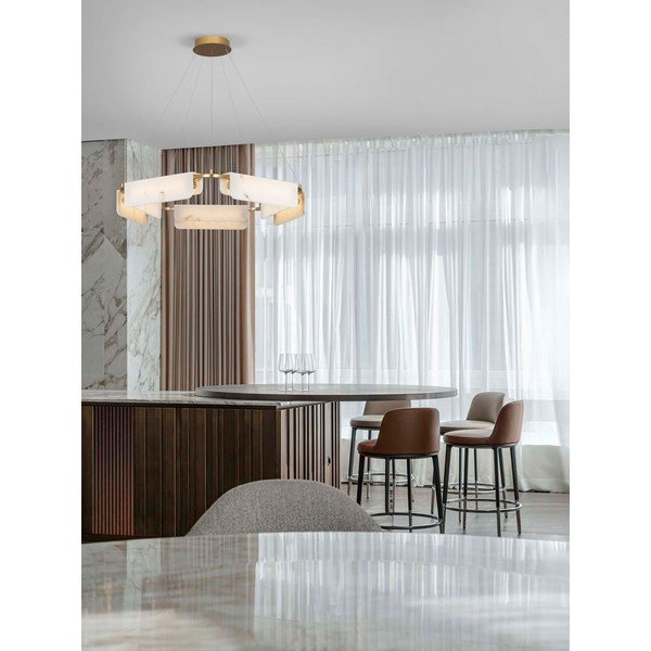 Kremowa/w kolorze mosiądzu lampa wisząca LED w dekorze marmuru ze ściemniaczem ø 93 cm Aider – Nova Luce-image-1