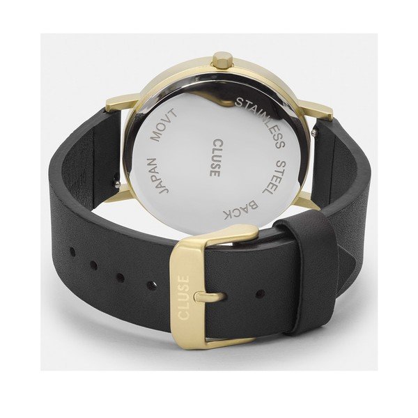 Czarny zegarek damski ze skórzanym paskiem i marmurowym cyferblatem Cluse La Roche Rose-image-2