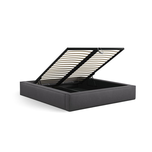 Ciemnoszare tapicerowane łóżko dwuosobowe ze schowkiem i stelażem 180x200 cm Simon – Micadoni -image-3