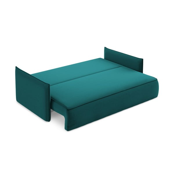 Turkusowa aksamitna rozkładana/ze schowkiem sofa 225 cm Hula – Makamii-image-4