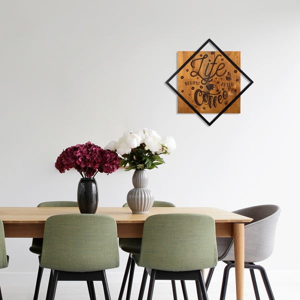 Drewniano-metalowa dekoracja ścienna 54x54 cm Life Begins After Coffee – Wallity-image-1