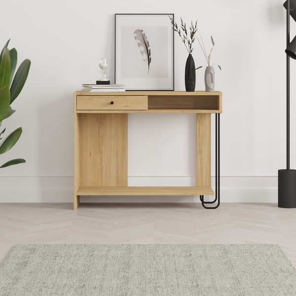 Konsola z blatem w dekorze dębu 35x100 cm Saturne – Marckeric-image-1