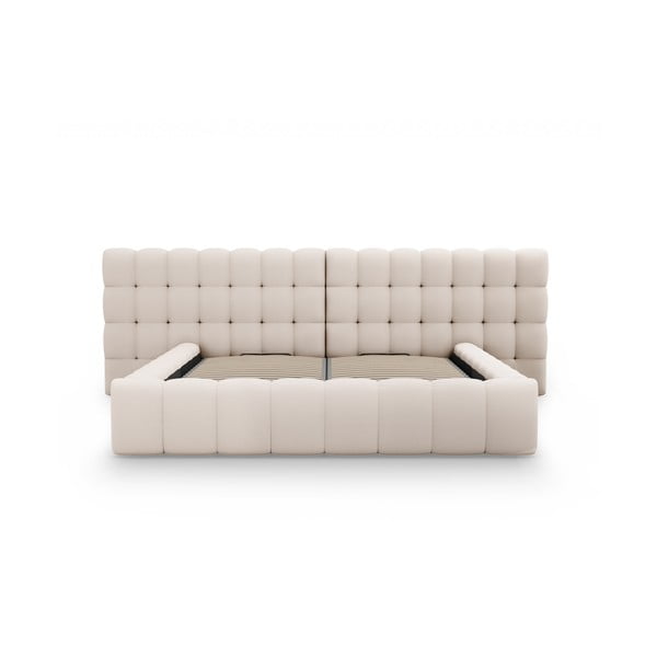 Beżowe tapicerowane łóżko dwuosobowe ze schowkiem i stelażem 160x200 cm Mamaia – Micadoni Home-image-4