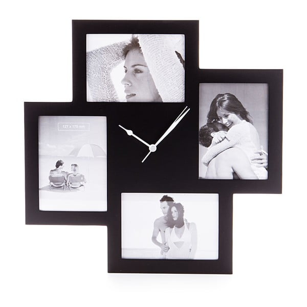 Czarny zegar ścienny z ramkami na zdjęcia Tomasucci Collage