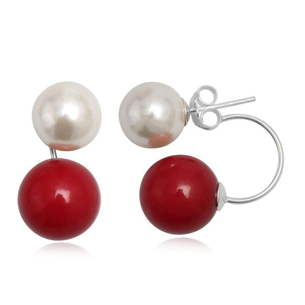 Kolczyki Two Pearls Red and White