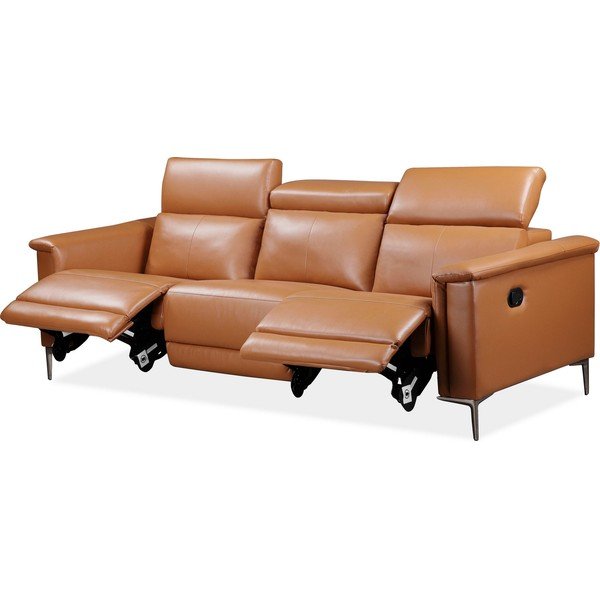 Brązowa sofa z imitacji skóry 222 cm Lund – Støraa-image-1