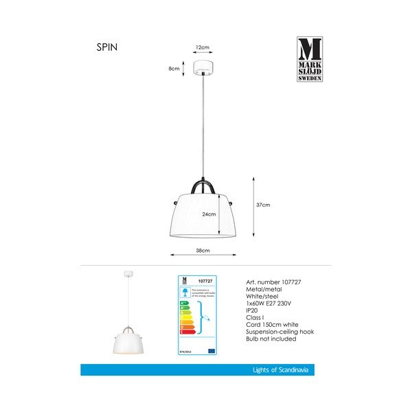 Biała lampa wisząca Markslöjd Spin Pendant White-image-3