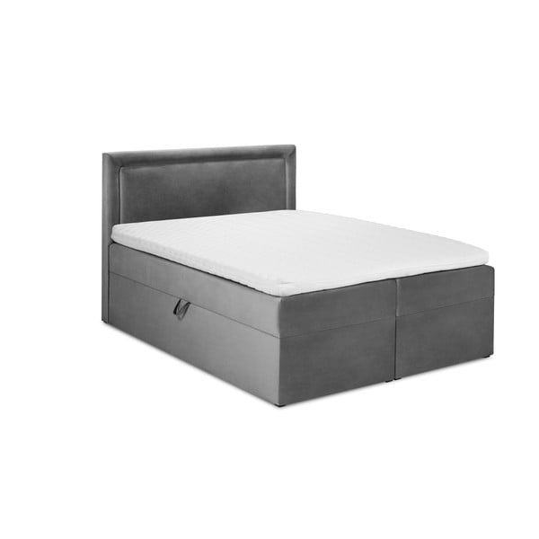 Szare łóżko boxspring ze schowkiem 160x200 cm Yucca – Mazzini Beds
