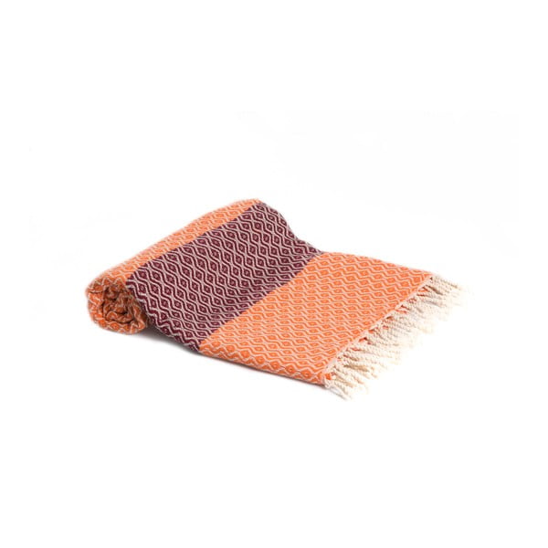 Pomarańczowy ręcznik kąpielowy tkany ręcznie Ivy's Belgin, 95x180 cm