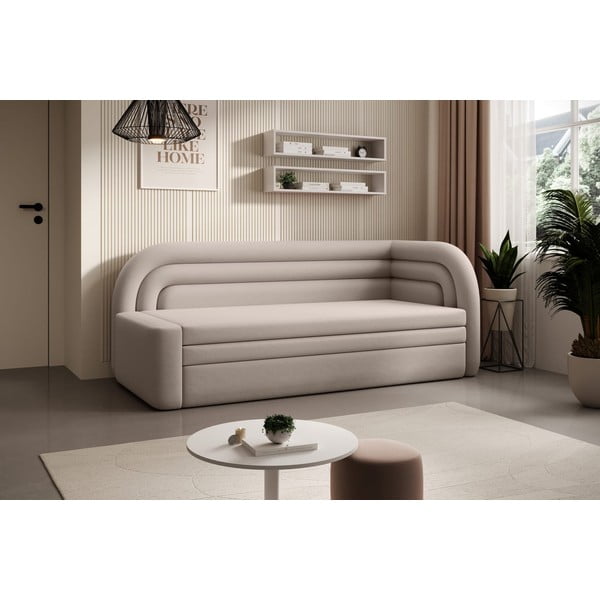 Beżowa aksamitna rozkładana/ze schowkiem sofa lewostronna 223 cm Fabillo – ELTAP-image-3