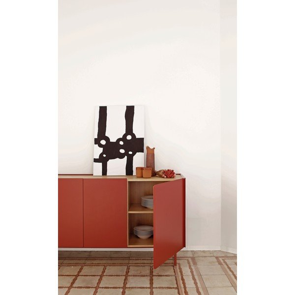 Czerwona niska komoda w dekorze dębu 165x78 cm Arista – Teulat-image-4