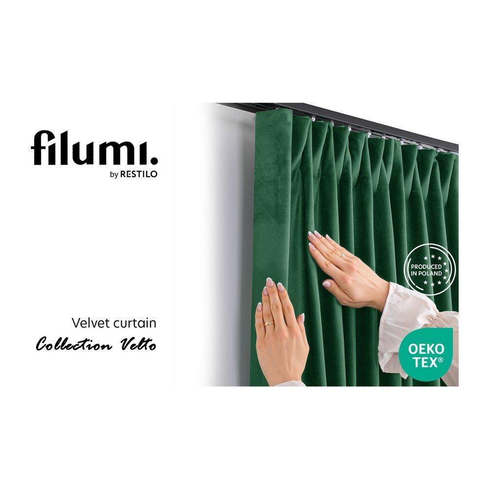 Zielona aksamitna zasłona częściowo zaciemniająca (dimout) 530x270 cm Velto – Filumi (zdjęcie 9)