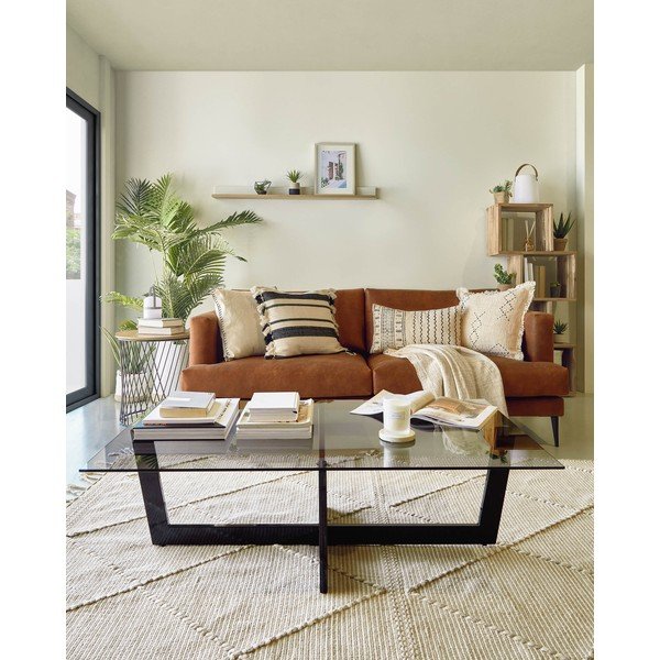 Czarny stolik ze szklanym blatem 70x120 cm Plam – Kave Home-image-1