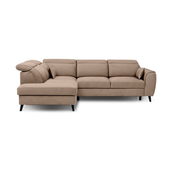 Jasnobrązowy aksamitny rozkładany/ze schowkiem narożnik (lewostronny/w kształcie litery L) Noble – ELTAP