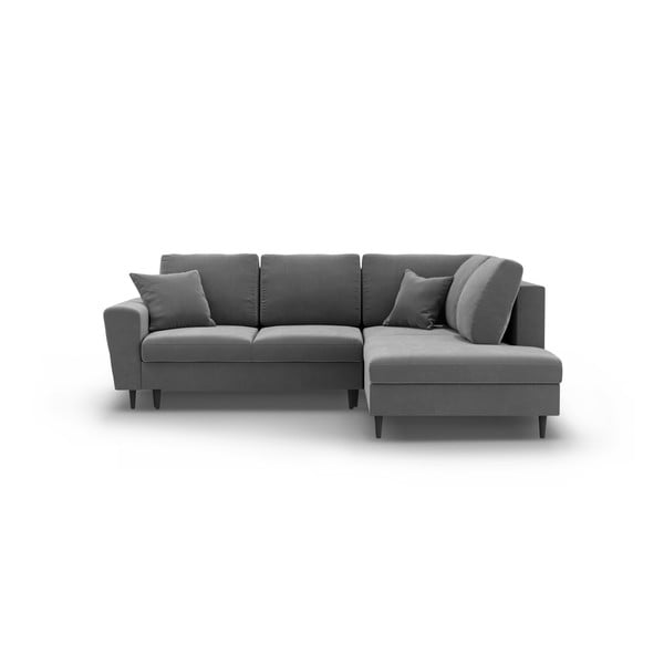 Jasnoszary aksamitny rozkładany narożnik ze schowkiem (prawostronny/w kształcie litery L) Kyoto – Cosmopolitan Design