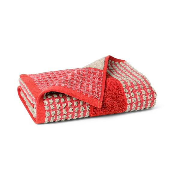 Czerwony ręcznik z bawełny organicznej frotte 50x100 cm Check – JUNA-image-2