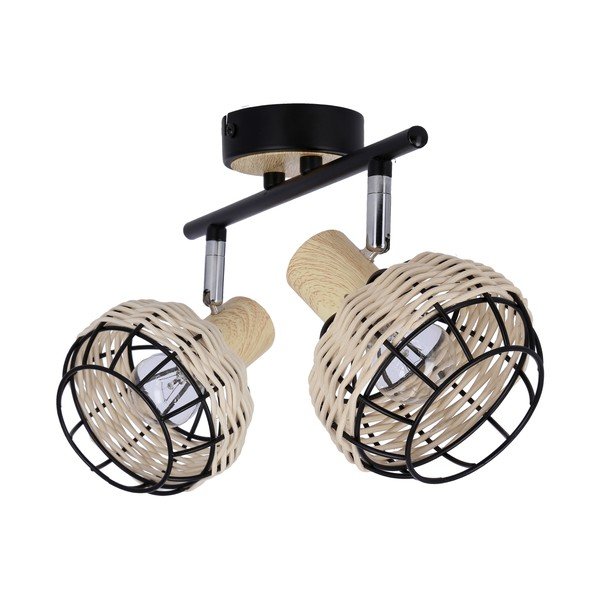 Czarno-kremowa lampa sufitowa z metalowo-rattanowym kloszem ø 12 cm Tajga – Candellux Lighting-image-1