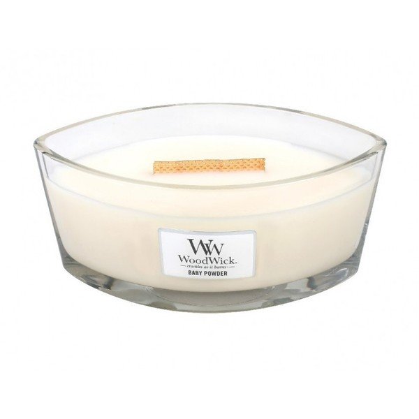 Świeczka o zapachu wanilii, miodu i róż WoodWick Baby Powder, 30 h