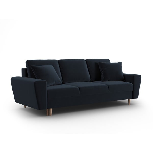 Ciemnoniebieska aksamitna rozkładana sofa ze schowkiem 235 cm Kyoto – Cosmopolitan Design-image-1