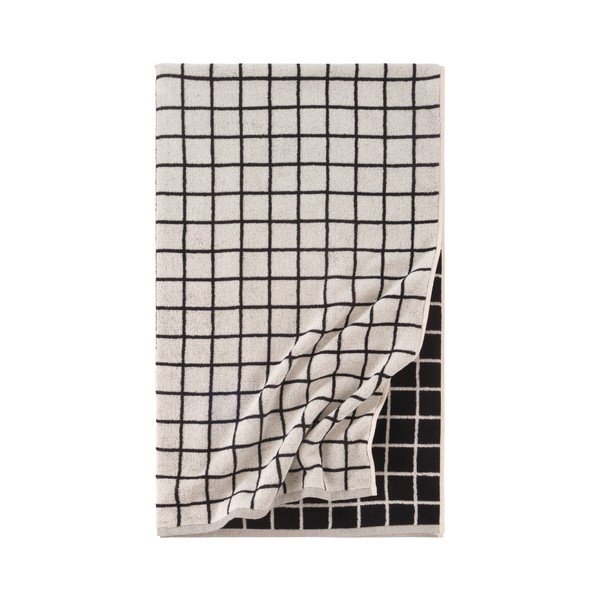 Czarny/beżowy bawełniany ręcznik kąpielowy 90x150 cm Grid – Jotex