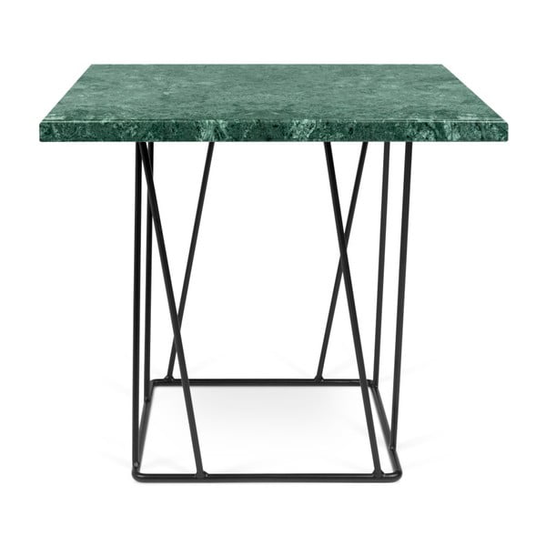 Zielony stolik marmurowy z czarnymi nogami TemaHome Helix, 50x50 cm