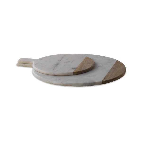 Okrągła deska do serwowania z białego marmuru i drewna mango Nkuku Bwari, ø 32 cm-image-1